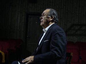 Alfredo Zamudio giving a speech in The National Theatre of Albania. Photo: Sara Capaliku